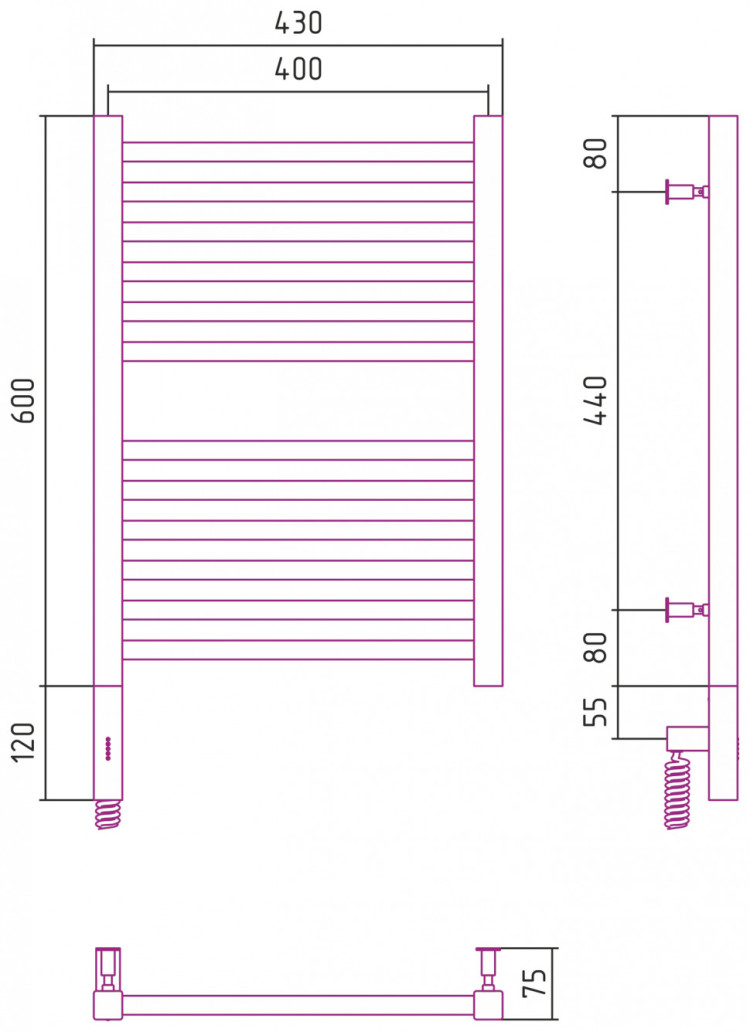 Полотенцесушитель электрический Сунержа Модус 3.0 600х400 МЭМ левый Матовый белый