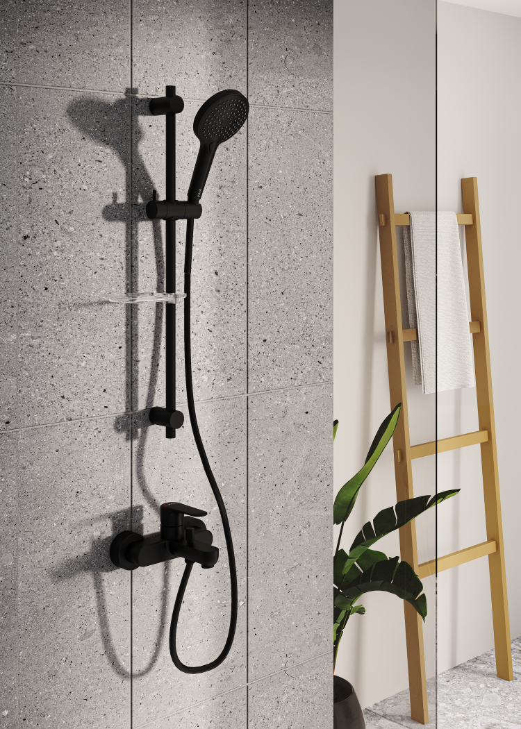 Смеситель Root Round для ванны и душа, матовый черный