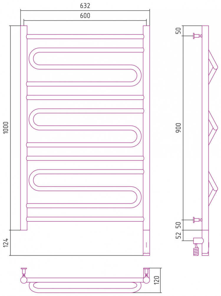 Полотенцесушитель электрический Сунержа Элегия 3.0 1000х600 МЭМ правый Матовое золото