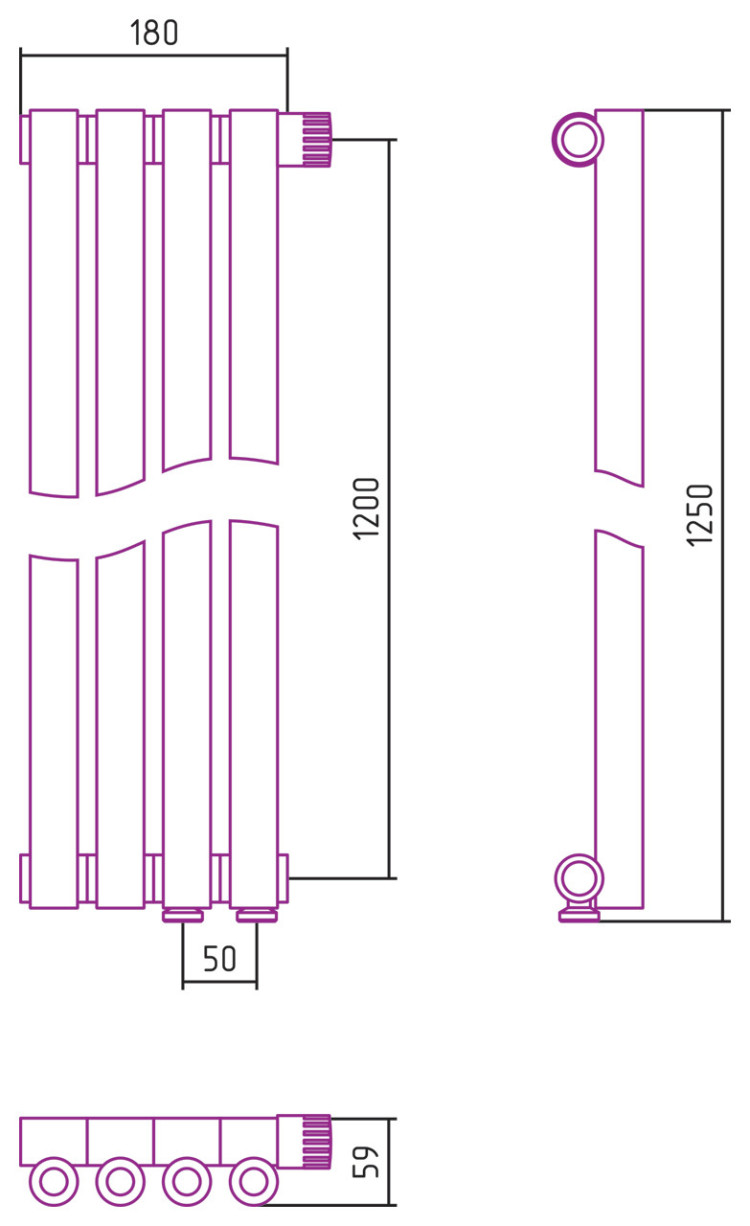 Отопительный радиатор Сунержа Эстет-0 EU50 правый 1200х180 4 секции Золото