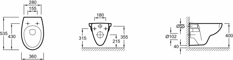 Подвесной унитаз 53,5 x 36 см Jacob Delafon PATIO E4187-00