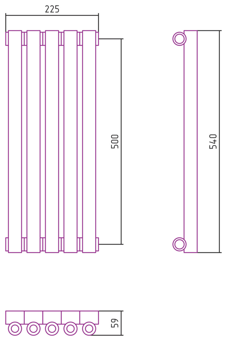 Отопительный радиатор Сунержа Эстет-0 500х225 5 секций Матовый чёрный