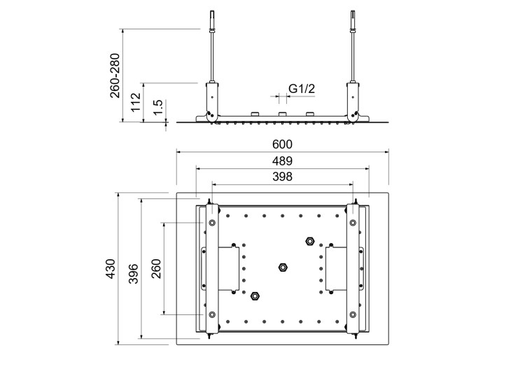 Верхний душ 600*430 мм, 3 jet (внешняя и скрытая часть) Aquatek AQ2083CR