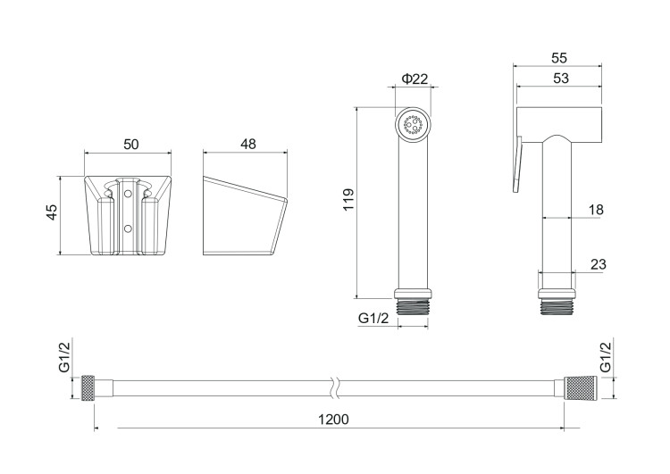 Гигиенический ручной душ со шлангом 120 см и держателем Aquatek AQ2054CR
