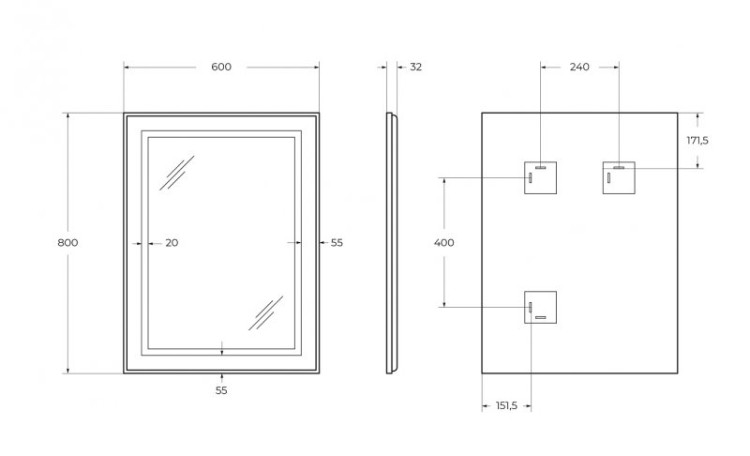 Зеркало в алюминиевой раме со встроенным светильником и сенсорным выключателем по периметру рамы BelBagno SPC-KRAFT-500-900-SENS-NERO