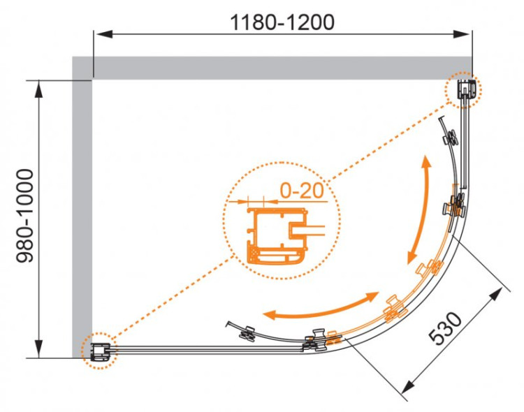 Душевой уголок ANIMA RH-2 Cezares ANIMA-W-RH-2-120/100-P-Cr-R