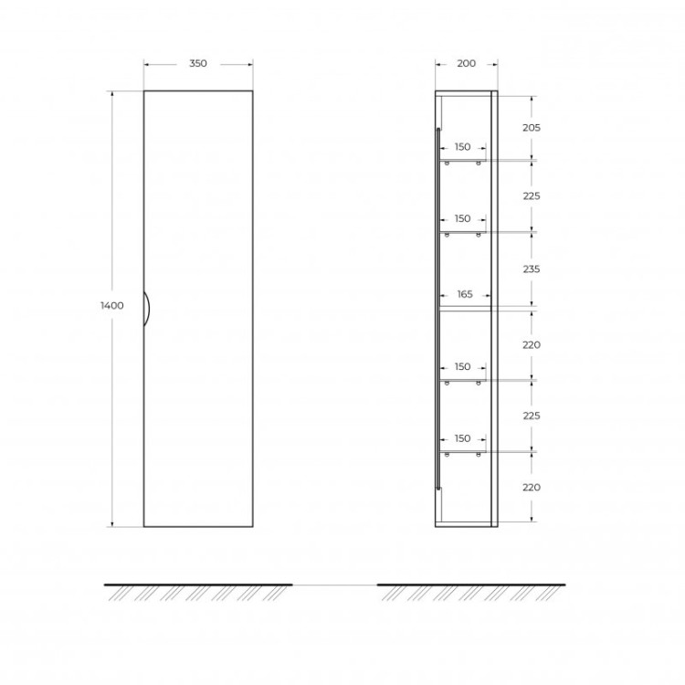Колонна подвесная с дверью, реверсивная 35x20x140 Cezares 55824