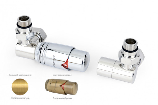 Автоматический терморегулятор Сунержа 3D левый G 1/2&quot; НР х G 3/4&quot; НГ (набор) Состаренная латунь