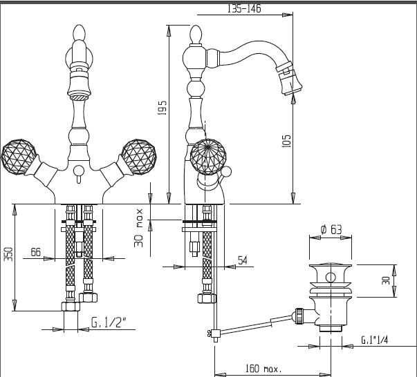Смеситель для биде ATLANTIS-BS2 Cezares ATLANTIS-BS2-01-055