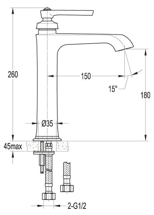 Смеситель для накладных раковин,без донного клапана Cezares LIBERTY-F-LC-01-W0