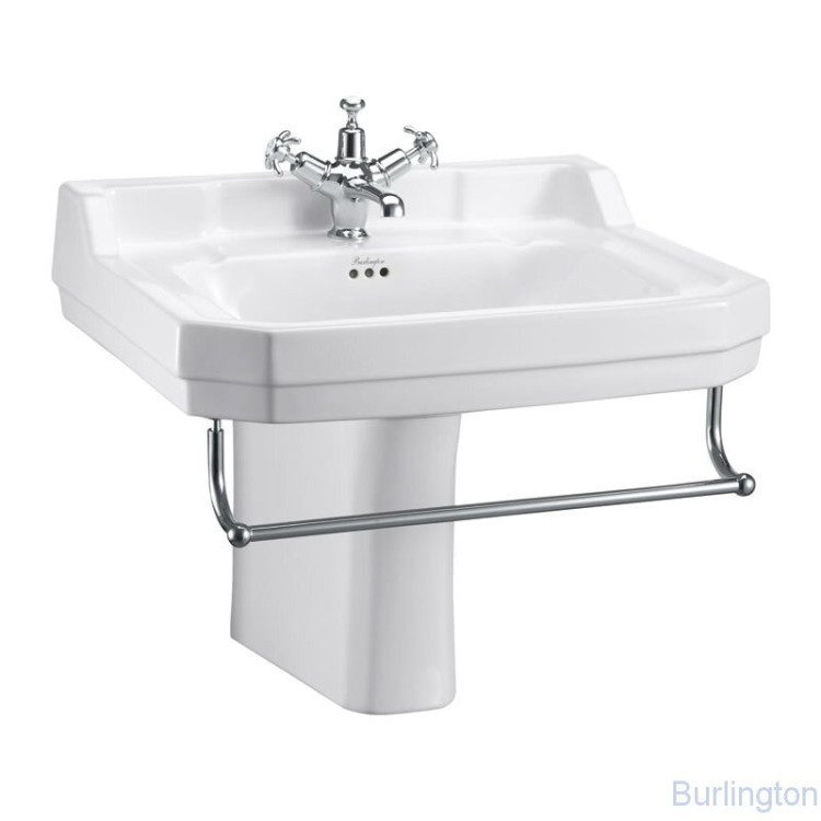 Раковина 61 см на 1 или 3 отверстия, c полупьедесталом и полотенцедержателем