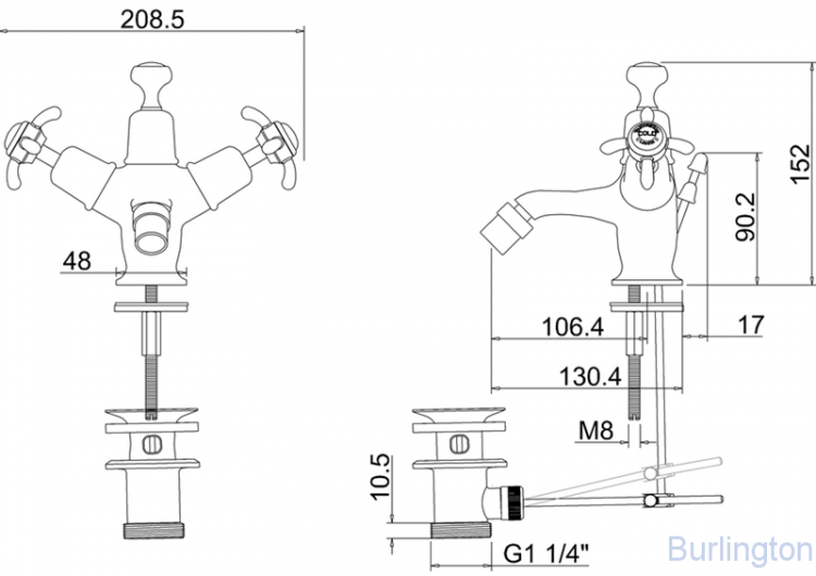Смеситель для биде на 1 отверстие с донным клапаном [AN13]
