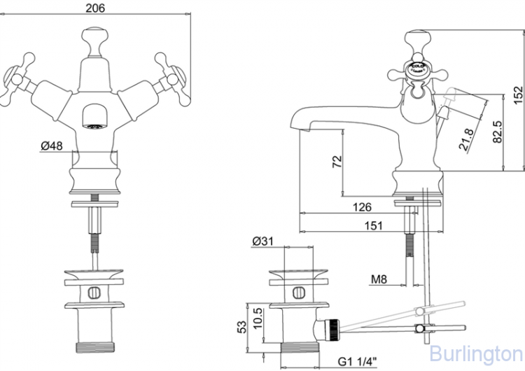 Смеситель для раковины на 1 отверстие Regent, с донным клапаном [CLR4]