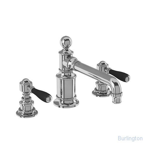 Смеситель для раковины, 3 отв, ручки - леверы чёрные хром [ARC15 CHR + ARC66 CHR]