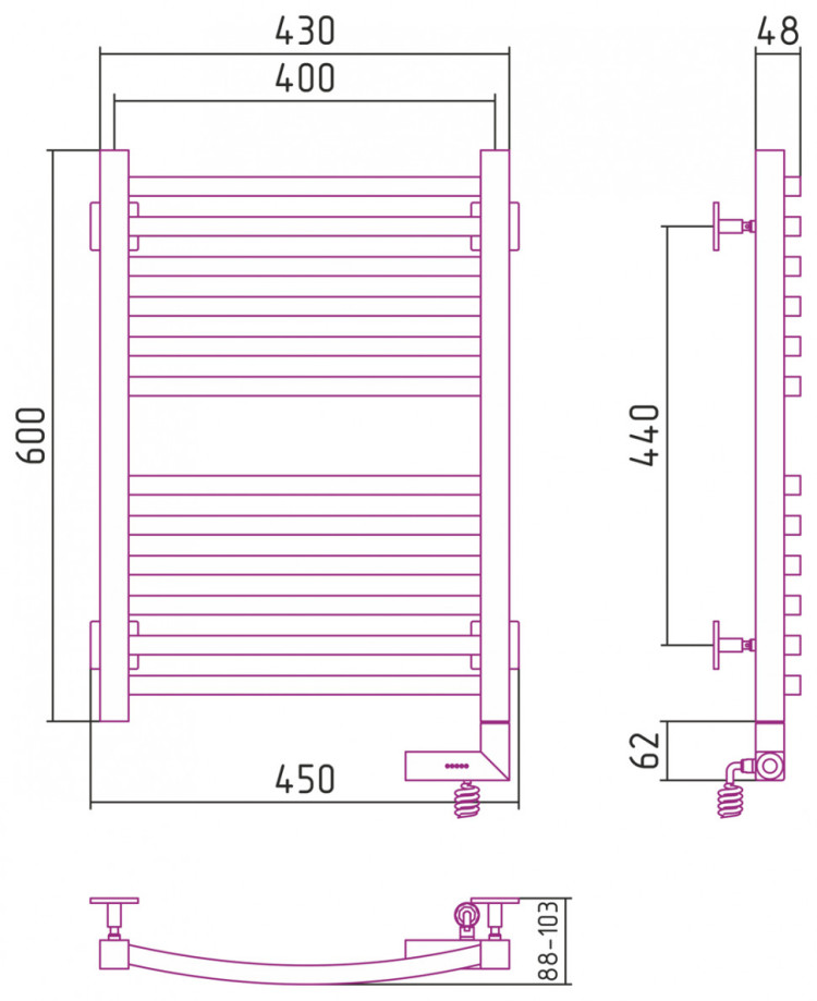 Полотенцесушитель электрический Сунержа Аркус 2.0 600x400 МЭМ правый Без покрытия