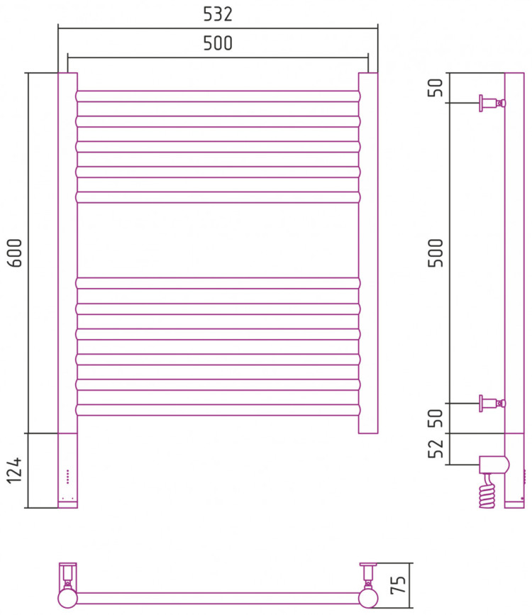 Полотенцесушитель электрический Сунержа Богема 3.0 прямая 600х500 МЭМ левый Шампань