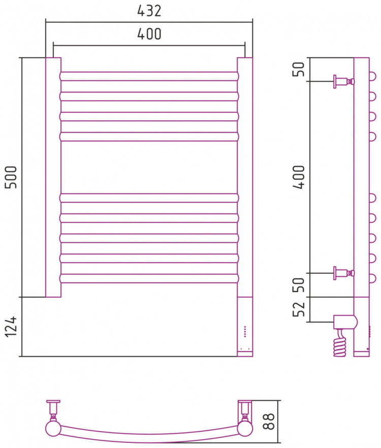 Полотенцесушитель электрический Сунержа Богема 3.0 выгнутая 500х400 МЭМ правый Белый