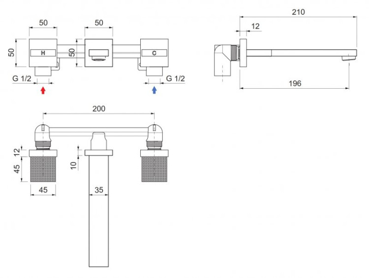 Смеситель для раковины встраиваемый на три отверстия Cezares PRIZMA-BLI3-03/24
