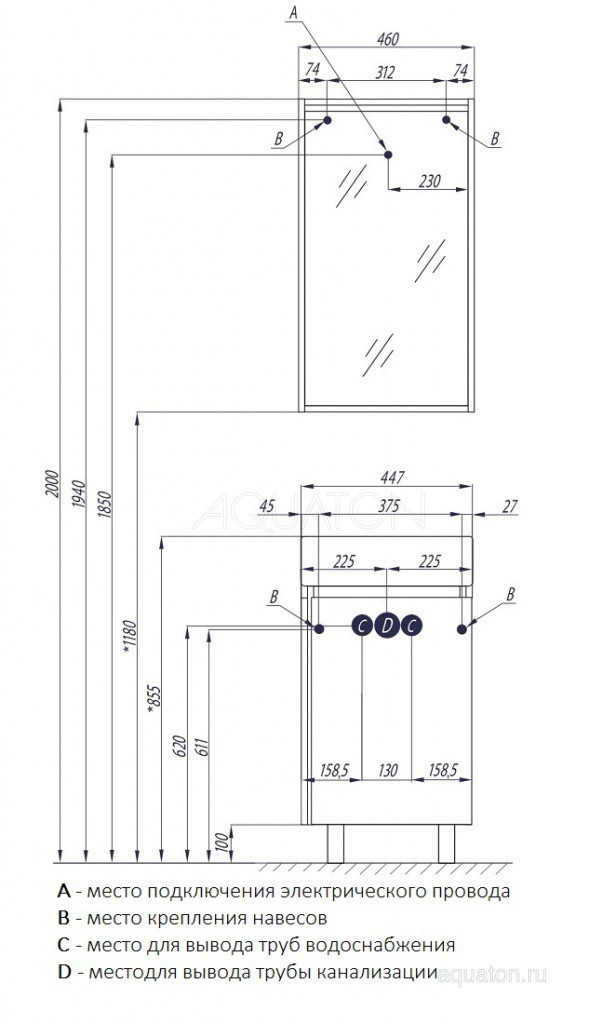 Тумба под раковину Aquaton Бэлла белый, джарра 1A221501BBAZ0