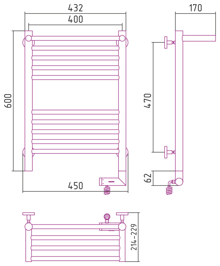 Полотенцесушитель электрический Сунержа Богема с полкой 2.0 600х400 МЭМ правый Шампань