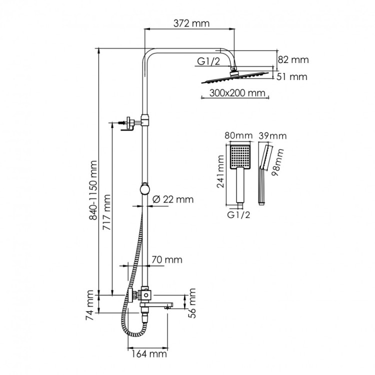 WasserKRAFT A199.069.141.010.CH Thermo Душевой комплект с термостатическим смесителем