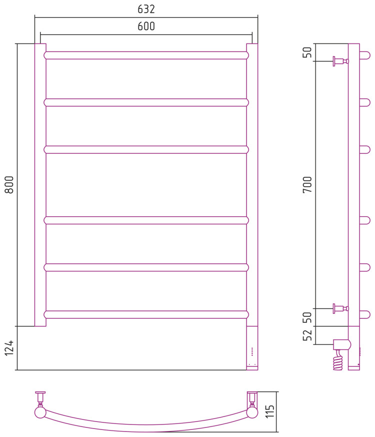 Полотенцесушитель электрический Сунержа Галант 3.0 800х600 МЭМ правый Без покрытия