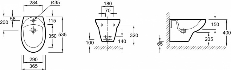 Подвесное биде 53,5 х 36,5 см Jacob Delafon PATIO E4189-00