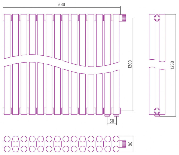 Отопительный радиатор Сунержа Эстет-11 EU50 1200х630 14 секций Состаренная латунь