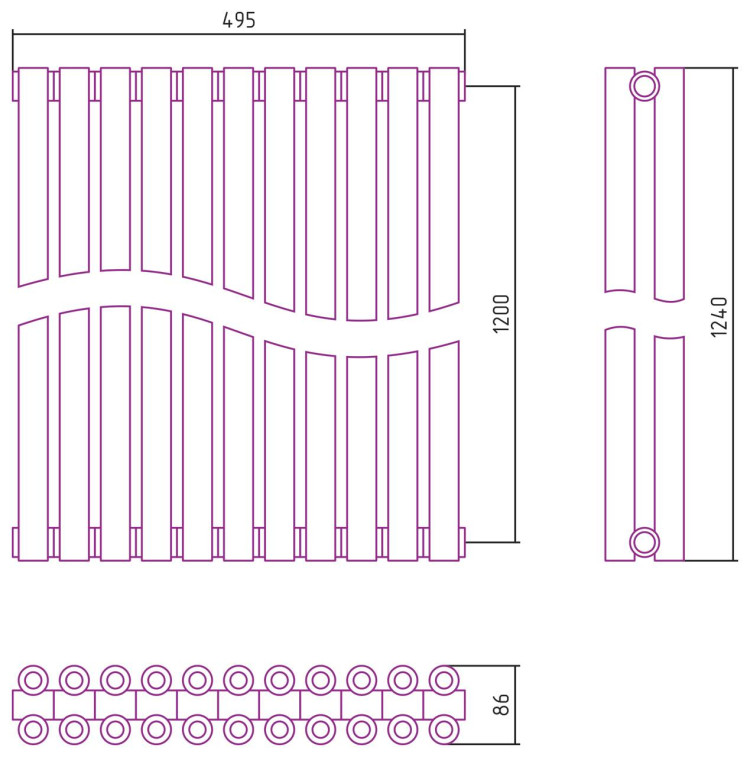 Отопительный радиатор Сунержа Эстет-00 1200х495 11 секций Золото