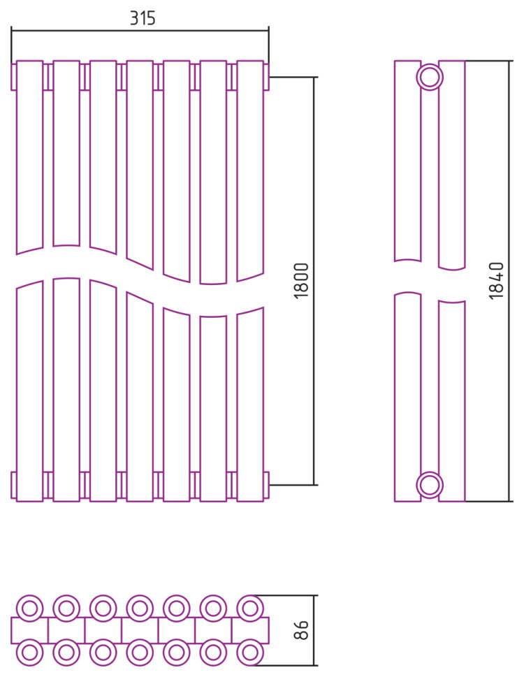 Отопительный радиатор Сунержа Эстет-00 1800х315 7 секций Золото