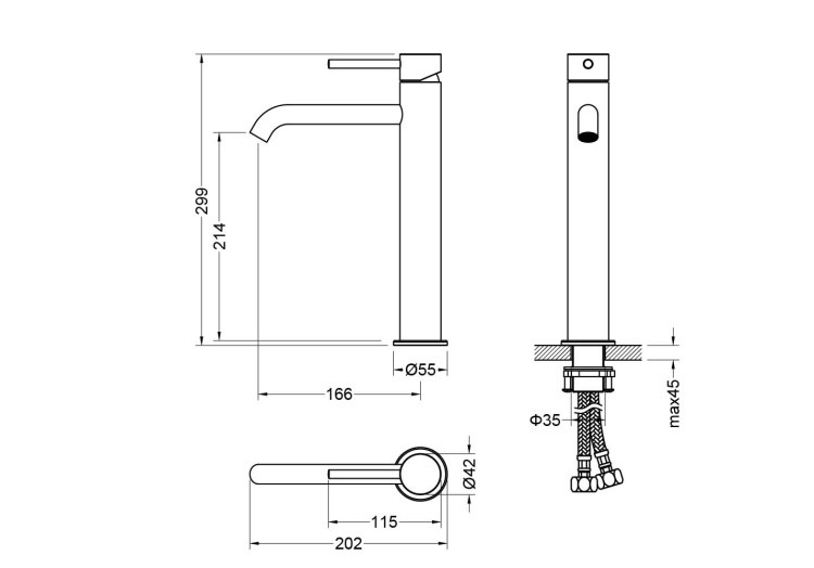 Смеситель для раковины 215, без донного клапана Aquatek, матовый черный AQ1304MB ЕВРОПА