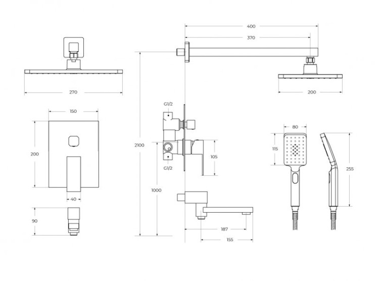 Душевой комплект встраиваемый с изливом Cezares SLIDER-VDSET-GM