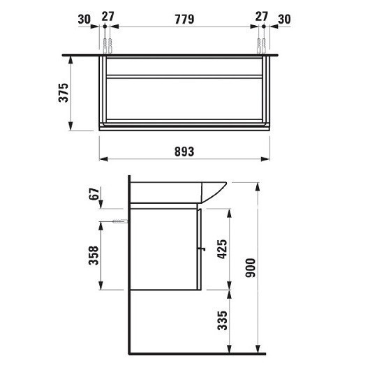 Тумба под раковину Laufen Palace New 90 подвесная 2 ящика