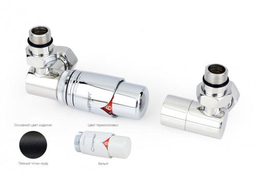 Автоматический терморегулятор Сунержа 3D левый G 1/2&quot; НР х G 3/4&quot; НГ (набор) Тёмный титан муар