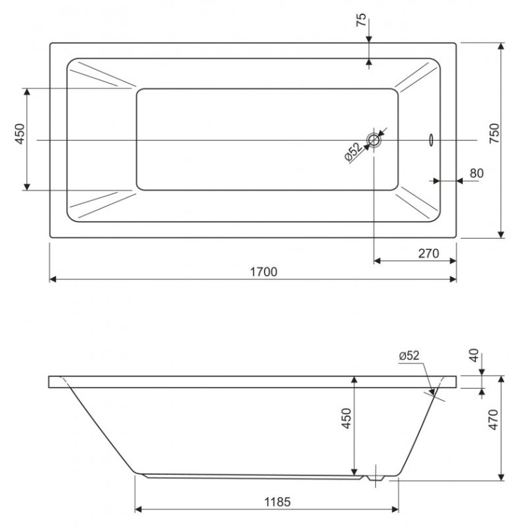 Металлический каркас для акриловой ванны Cezares EMP-170-75-MF-R