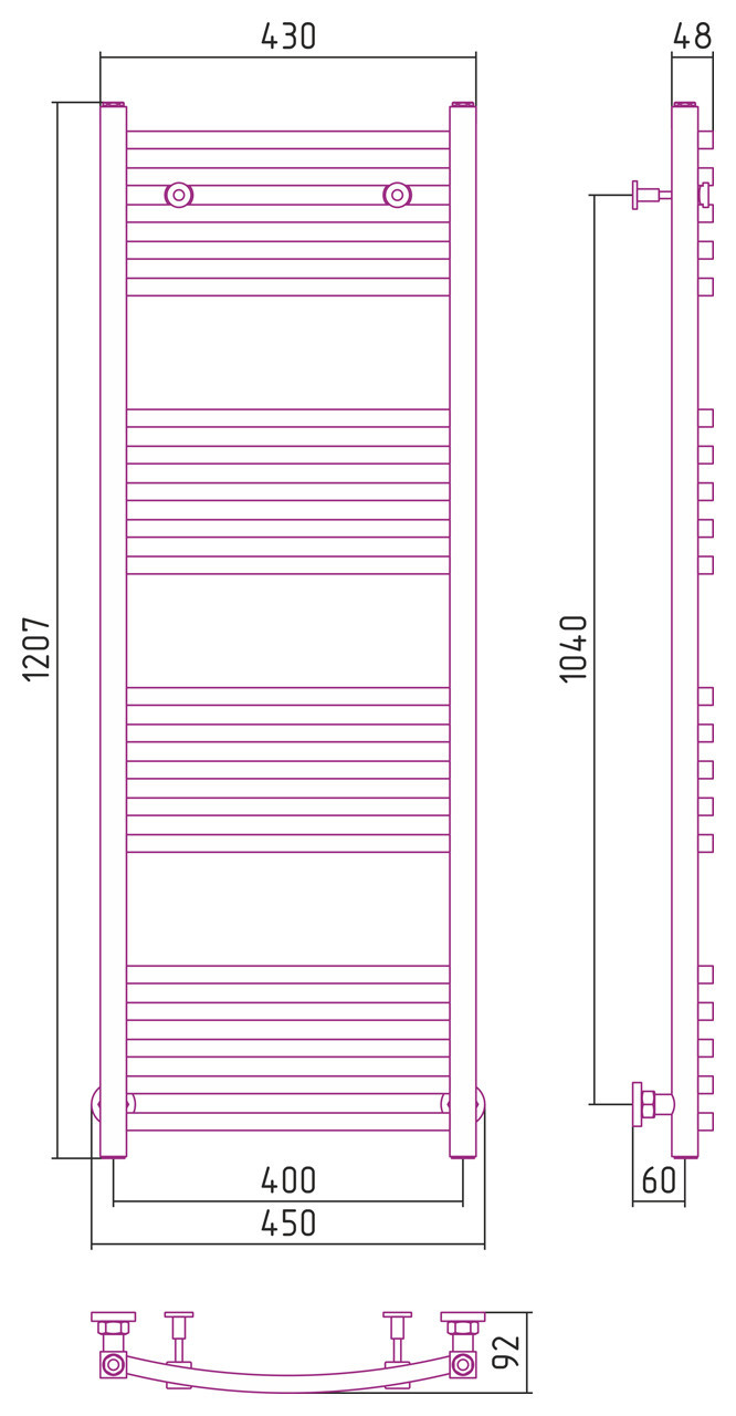 Полотенцесушитель водяной Сунержа Аркус 1200х400 Без покрытия