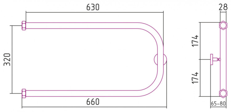 Полотенцесушитель водяной Сунержа П-образный+ 320х650 Матовый чёрный
