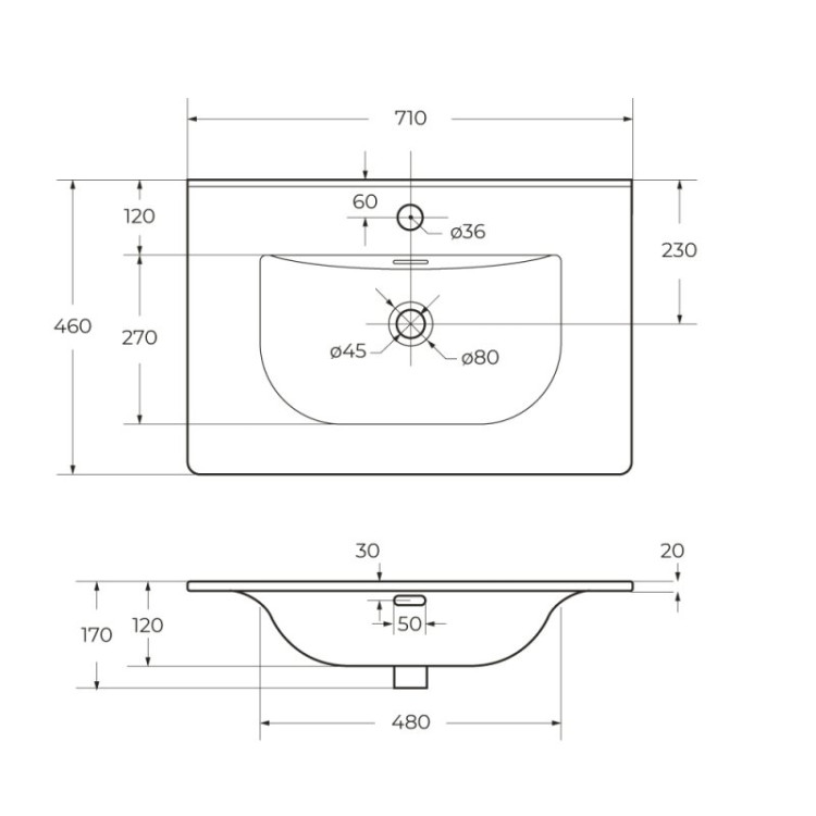 Керамическая раковина 710х460 мм BelBagno BB700ETL