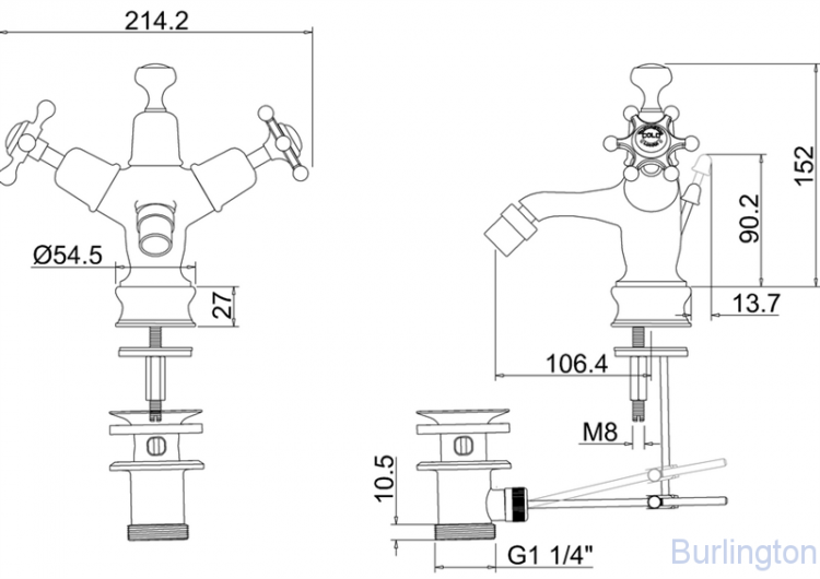 Смеситель для биде на 1 отверстие с донным клапаном [BI13 BLA]