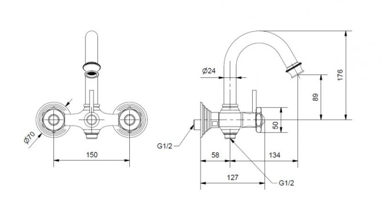 Смеситель для ванны и душа Cezares APHRODITE-V-03/24-S1