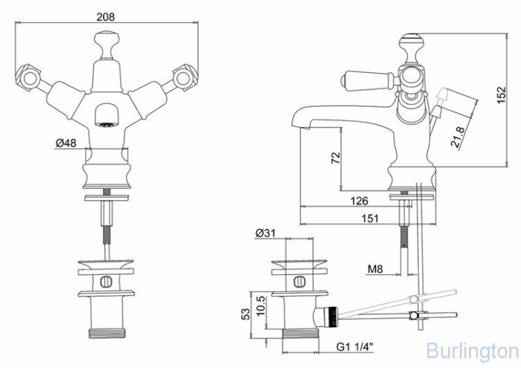 Смеситель для раковины на 1 отверстие Regent, с донным клапаном [KER4 BLA]