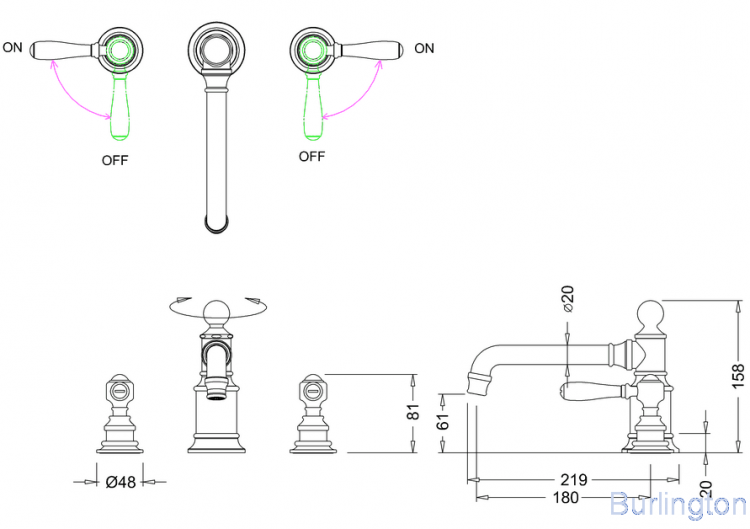 Смеситель для раковины, 3 отв, ручки - леверы, хром [ARC15 CHR + ARC67 CHR]