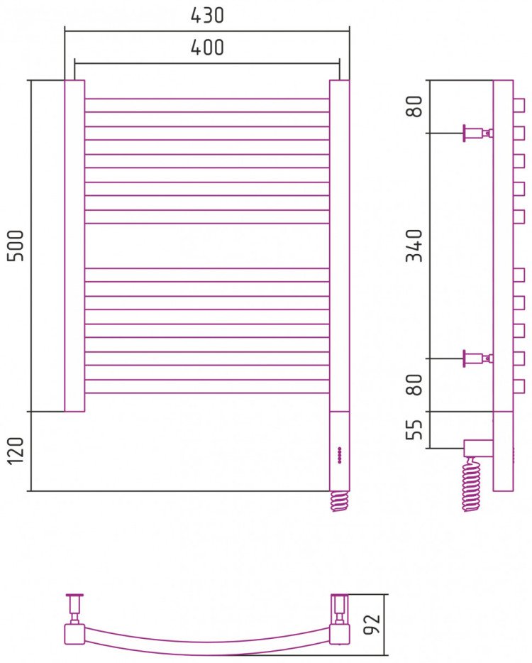 Полотенцесушитель электрический Сунержа Аркус 3.0 500х400 МЭМ правый Матовый чёрный