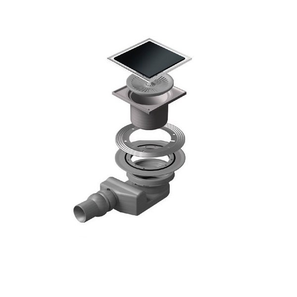 Точечный трап 150х150 мм Confluo Standard Black Glass 2, чёрное стекло, с рамкой PESTAN 13000090