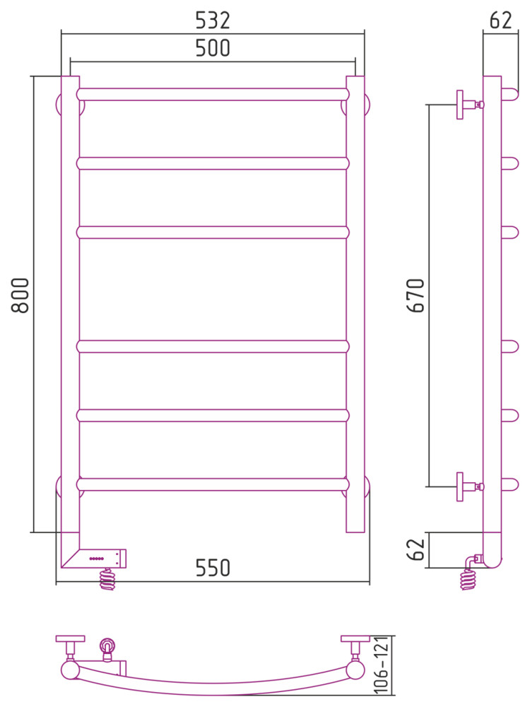 Полотенцесушитель электрический Сунержа Галант 2.0 800х500 МЭМ левый Шампань