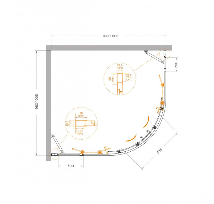 Душевой уголок MOLVENO-RH-22 Cezares MOLVENO-RH-22-120/110-C-BORO-IV