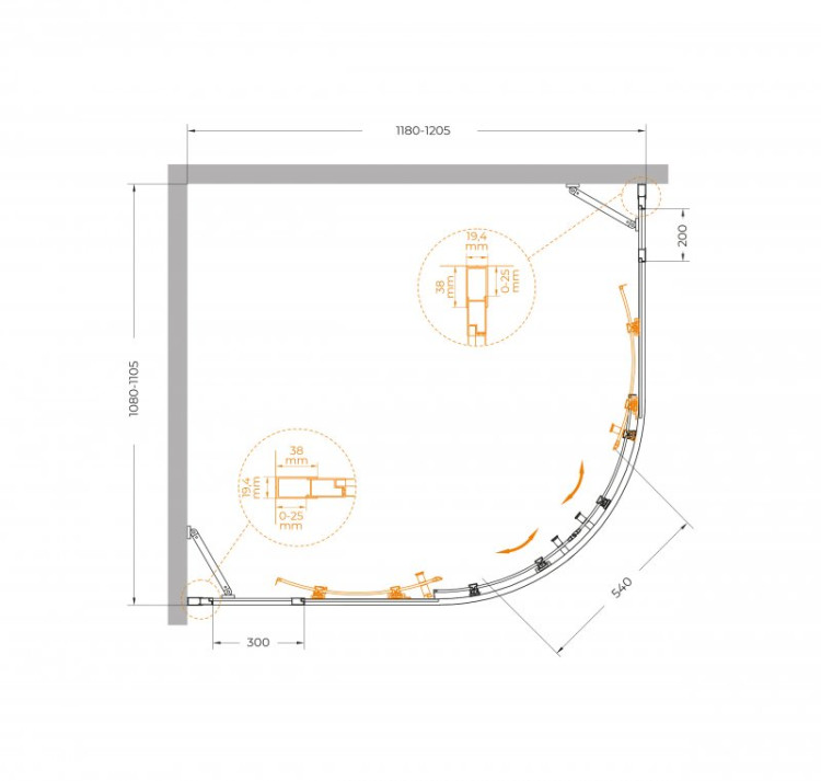 Душевой уголок MOLVENO-RH-22 Cezares MOLVENO-RH-22-120/110-C-BORO-IV