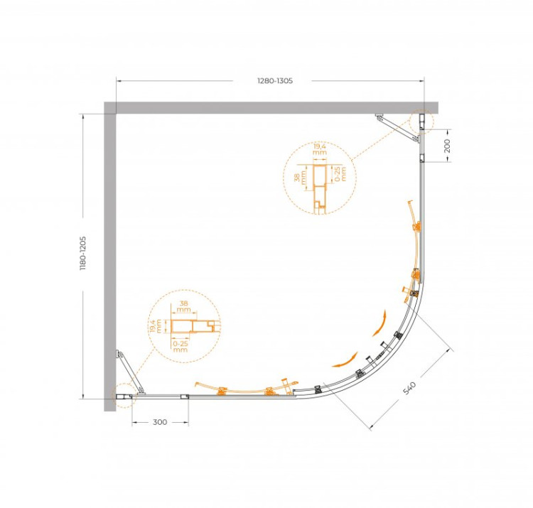 Душевой уголок MOLVENO-RH-22 Cezares MOLVENO-RH-22-120/110-C-BORO-IV