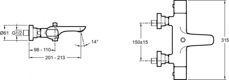 Термостатический настенный смеситель для ванны/душа Jacob Delafon ALEO E72286-CP