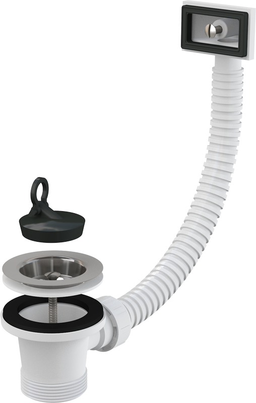 Донный клапан сифона для мойки 6/4&quot; с нержавеющей peшeткой DN70 и гофропереливом Alcadrain A331